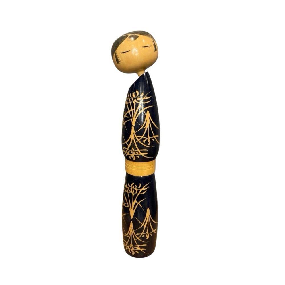 Japanese Sosaku Kokeshi Doll Cicada’s Song by Sato Suigai Vintage Blue Wood